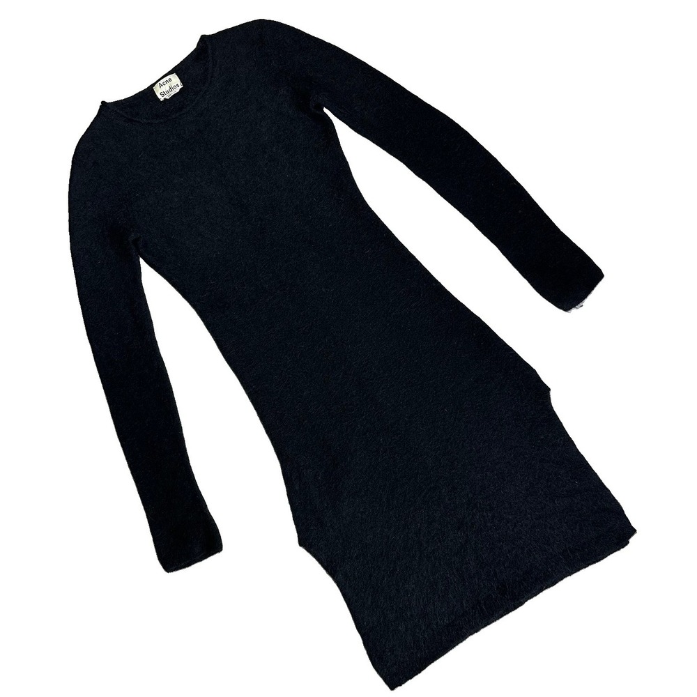 Acne Studios Mohair Wool Blend Midi Sweater Dress Women Small Black Charcoal